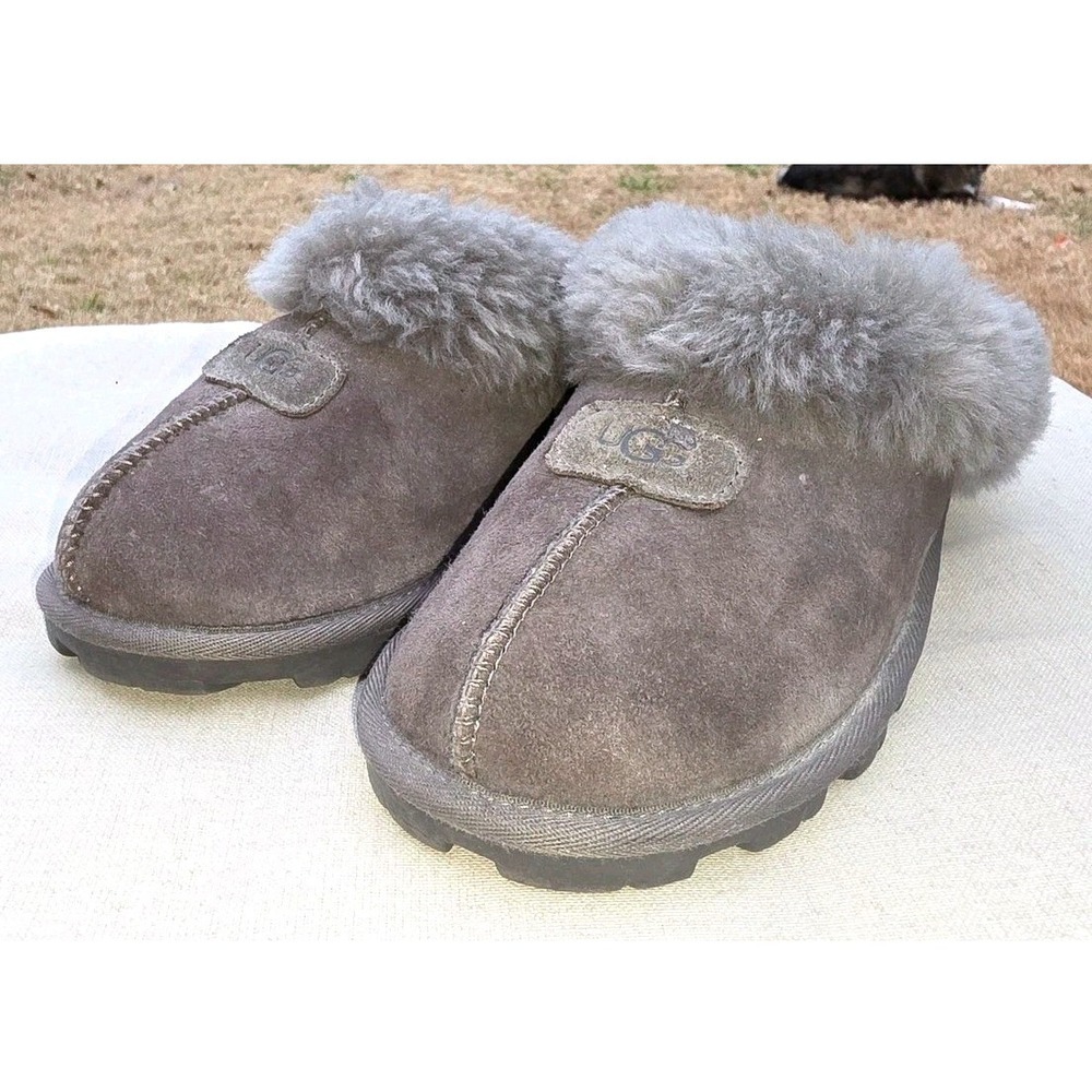 UGG Coquette Grey Suede Sheepskin Slippers Mules 5125 Size 8 Womens
